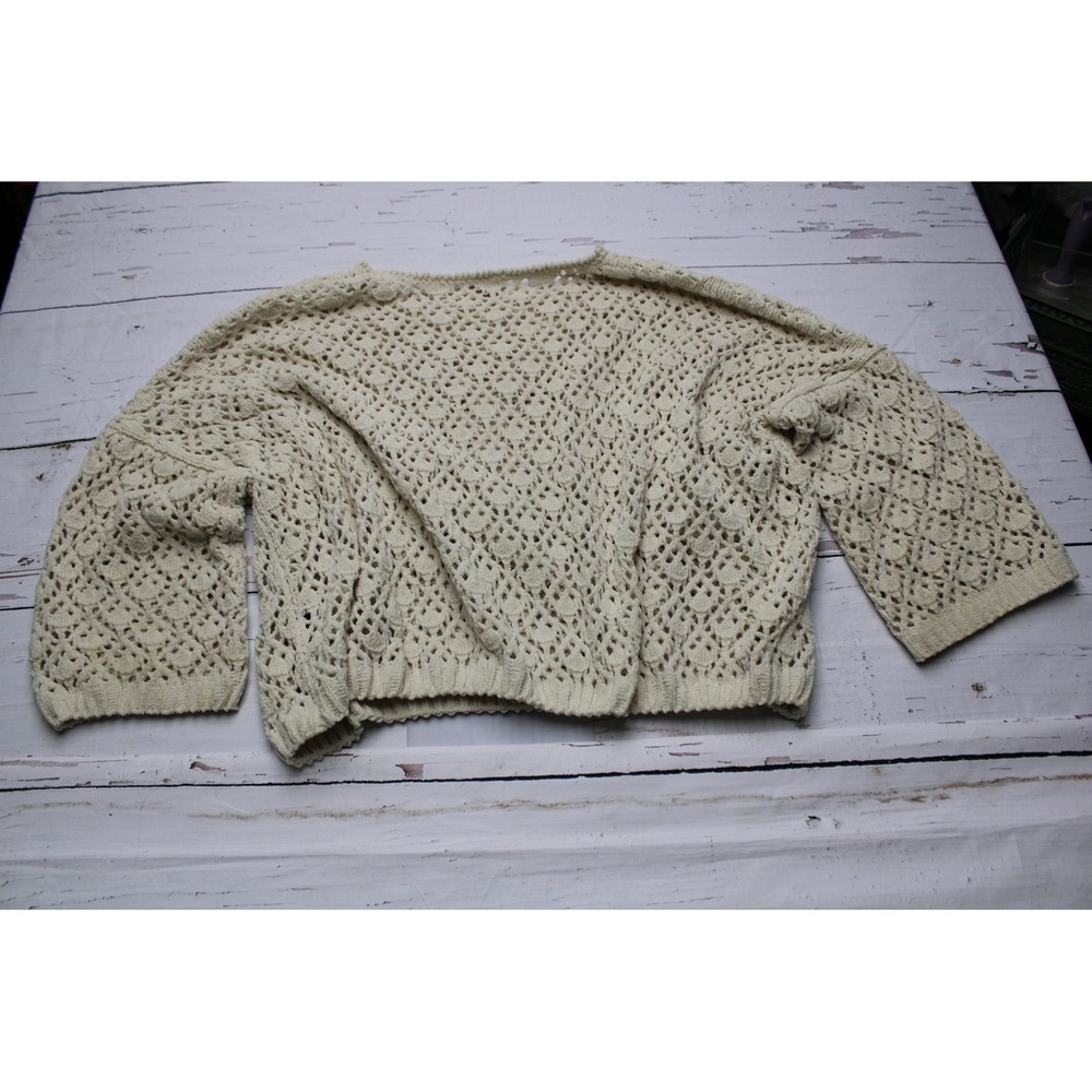 POL Crochet Knit Chenille Sweater Cream Medium Boho Cottagecore - Picture 3 of 8